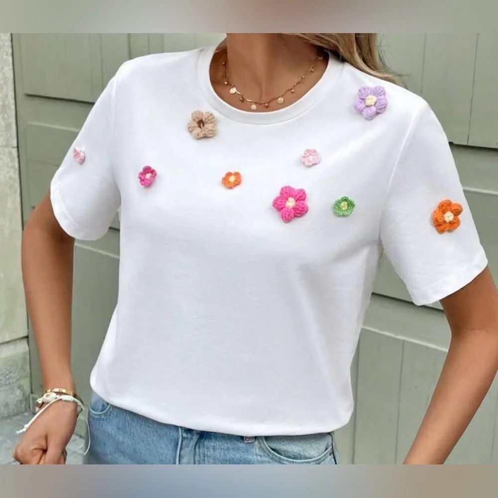 Floral Embellished White Top
